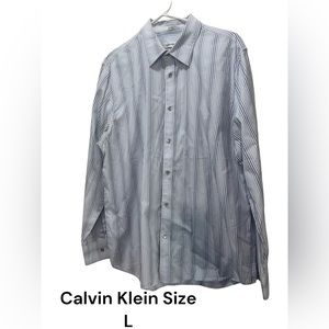 Calvin Klein, Size Large, Blue Stripe, Long Sleeve Button Down. K20